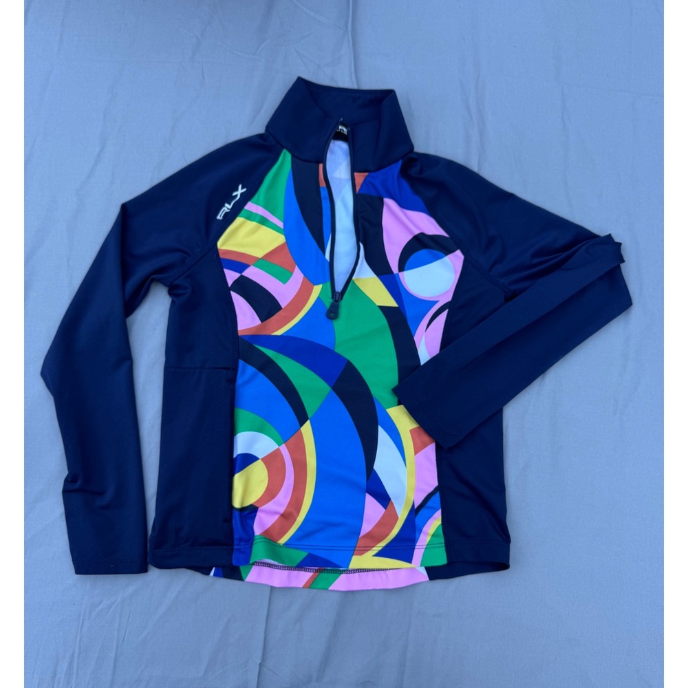 RLX Ralph Lauren Girls Navy Multicolor Abstract 1/4 Zip Active Top Size S 7